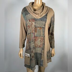 Parsley & Sage Women’s Size Medium Patchwork Cowl Neck Tunic Top Wearable Art